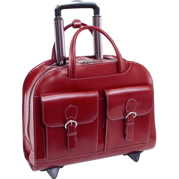 McKlein DAVIS, Wheeled Ladies' Laptop Briefcase, Top Grain Cowhide Leather with Faux Leather Trim, Red (96186A)