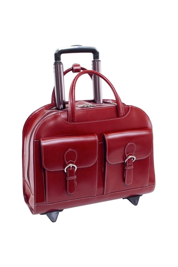 McKlein DAVIS, Wheeled Ladies' Laptop Briefcase, Top Grain Cowhide Leather with Faux Leather Trim, Red (96186A)