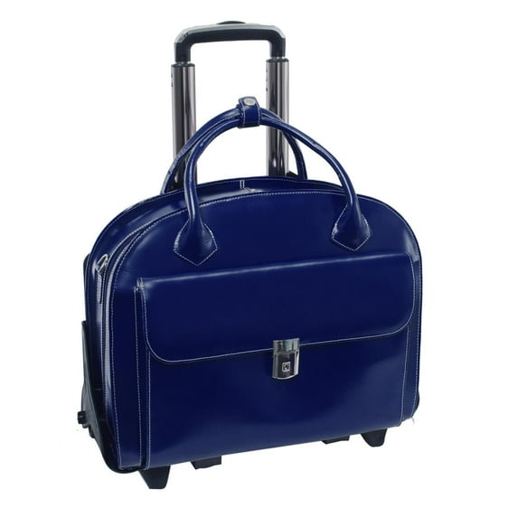 Mcklein USA 94367 Glen Ellyn W Series Leather Detachable-Wheeled Ladies Case with Removable Sleeve - Navy