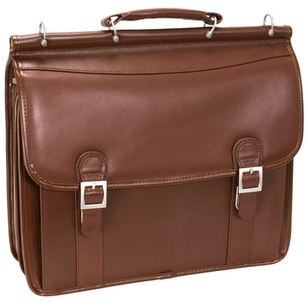 McKlein HALSTED, Double Compartment Laptop Briefcase, Top Grain Cowhide Leather, Brown (80334)