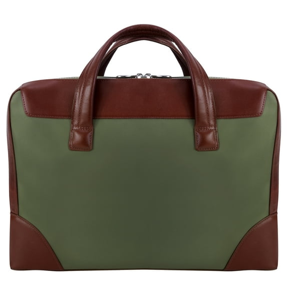 McKlein HARPSWELL, Dual Compartment Laptop Briefcase, Nano Tech-Light Nylon with Leather Trim, Green (18561)