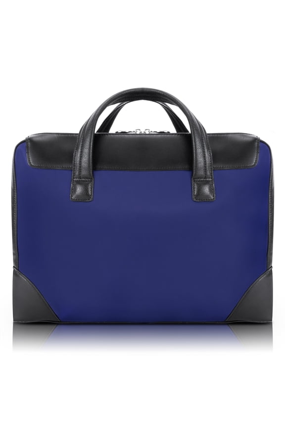 McKlein HARPSWELL, Dual Compartment Laptop Briefcase, Nano Tech-Light Nylon with Leather Trim, Navy (18567)