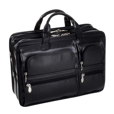 McKlein HUBBARD, Double Compartment Laptop Briefcase, Top Grain Cowhide Leather, Black (88435)