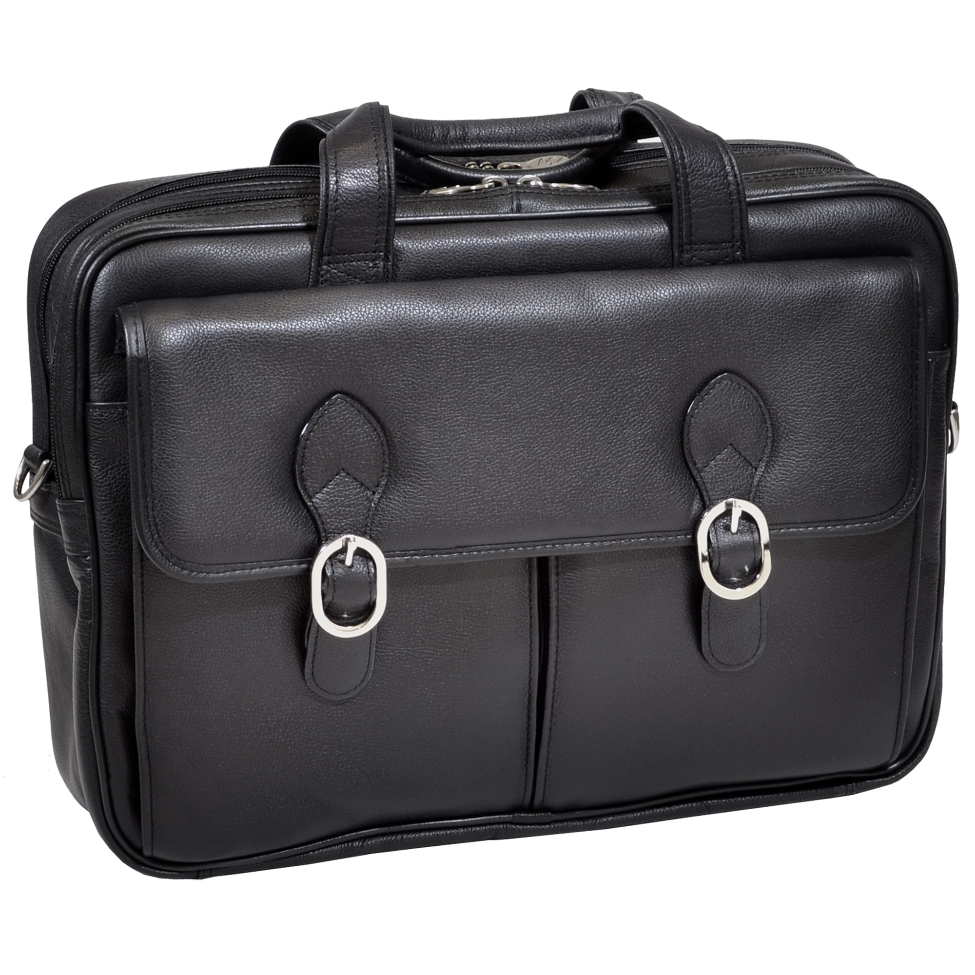 McKlein HYDE PARK, Double Compartment Laptop Briefcase, Top Grain Cowhide Leather, Black (15735C)