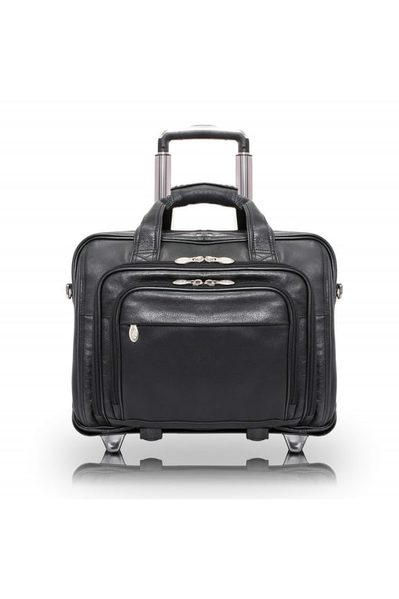 I Series | GOLD COAST | 17" Leather Patented Detachable -Wheeled Laptop Briefcase - Black