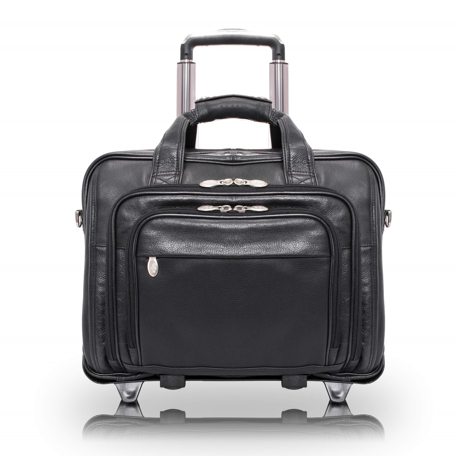 I Series | GOLD COAST | 17" Leather Patented Detachable -Wheeled Laptop Briefcase - Black