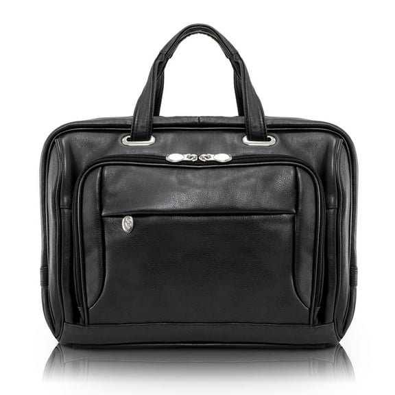 I Series | WEST LOOP | 17" Leather Expandable Double Compartment Briefcase - Black