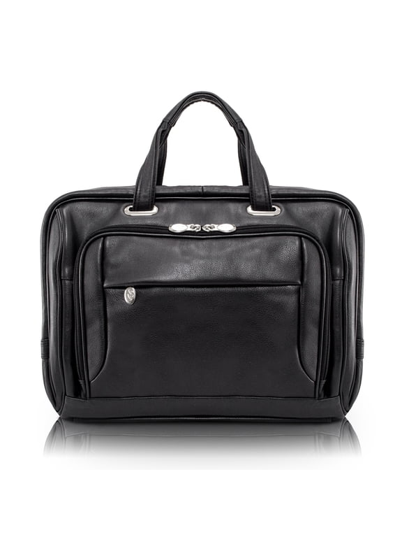 I Series | WEST LOOP | 17" Leather Expandable Double Compartment Briefcase - Black