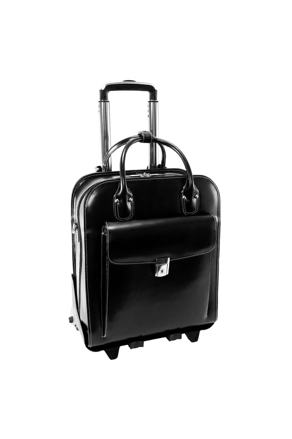 McKlein LA GRANGE, Patented Detachable -Wheeled Ladies' Laptop Briefcase, Top Grain Cowhide Leather, Black (96495)