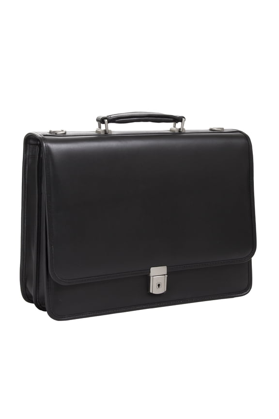McKlein LEXINGTON, Flapover Double Compartment Briefcase, Top Grain Cowhide Leather, Black (83545)