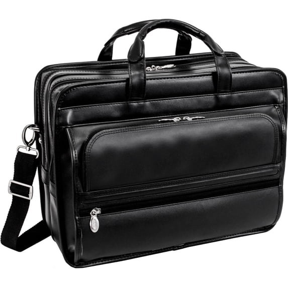 McKlein, P Series, ELSTON, Top Grain Cowhide Leather, 15" Leather Fly-Through Checkpoint-Friendly Double Compartment Laptop Briefcase