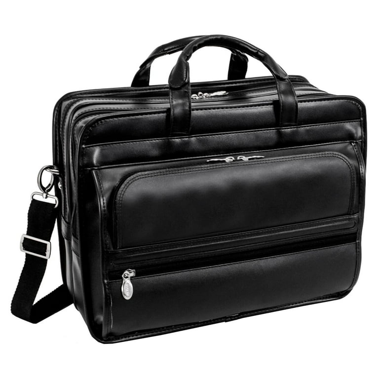 McKlein Elston Black Leather Double Compartment Laptop Case