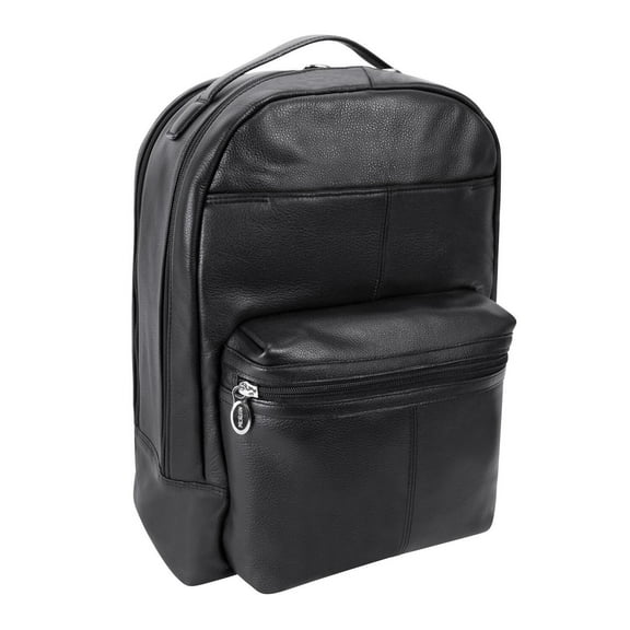 McKlein PARKER, Leather Dual Compartment Laptop Backpack, Pebble Grain Calfskin Leather, Black (88555)