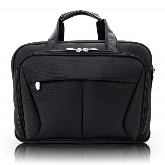 McKlein PEARSON, Expandable Double Compartment Laptop Briefcase, Tech-Lite Ballistic Nylon, Black (74565)