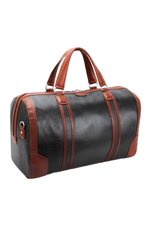 McKlein U Series, KINZIE , Pebble Grain Calfskin Leather 20" Leather, Two-Tone, Tablet Carry-All Duffel, Black (18192)