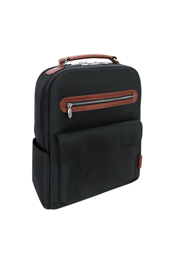 McKlein U Series, LOGAN , 1680D Ballistic Nylon with Leather Trim 17" Nylon, Two-Tone, Dual-Compartment, Laptop & Tablet Backpack, Black (79085)