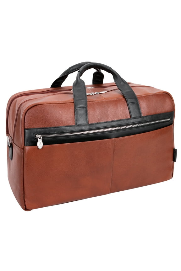 U Series | WELLINGTON | 21" Leather, Two-tone, Dual-Compartment, Laptop & Tablet Carry-All Duffel - Brown