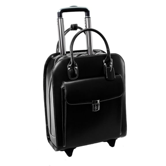 McKlein UPTOWN L Series Laptop Rolling Briefcase Black Genuine Leather (97695)