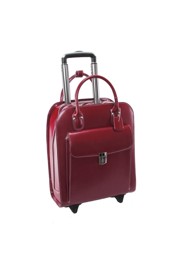 McKlein UPTOWN, Vertical Wheeled Ladies' Laptop Briefcase, Top Grain Cowhide Leather, Red (97696)