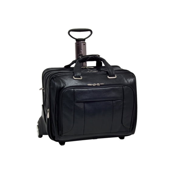 McKlein WEST TOWN, Checkpoint-Friendly Detachable Wheeled Laptop Briefcase, Pebble Grain Calfskin Leather, Black (15705)