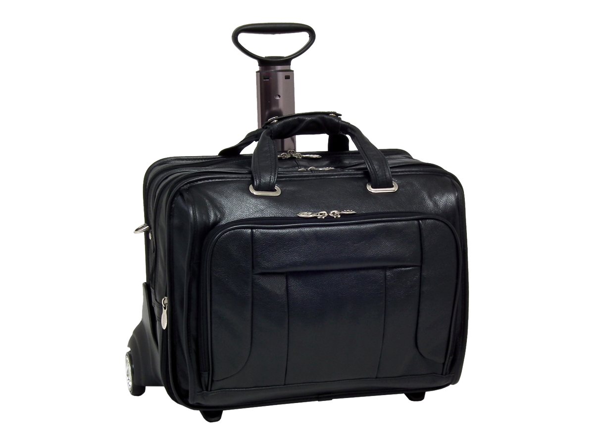 McKlein WEST TOWN, Checkpoint-Friendly Detachable Wheeled Laptop Briefcase, Pebble Grain Calfskin Leather, Black (15705)