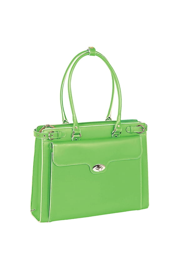 W Series | WINNETKA | 15" Leather Laptop Briefcase w/ Removable Sleeve - Green