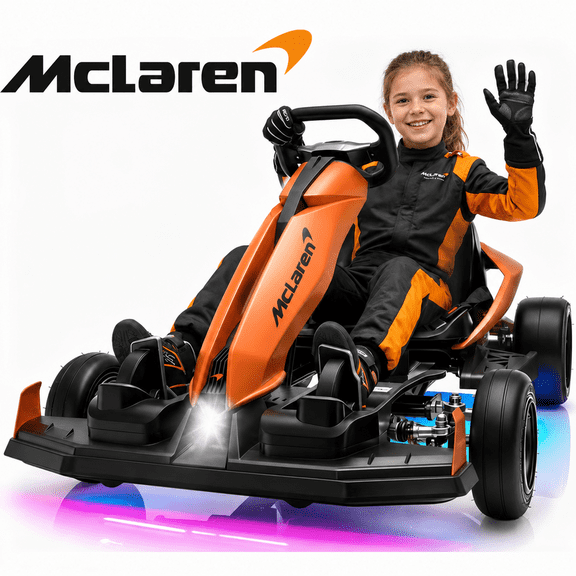 McLaren 48V Electric Go Kart for Adults & Teens, 750W Powered Motor Ride On Toy, LED Light, Hydraulic Disc Brake, 4 Wheel Spring Suspension, 3 Levels Adjustable Chassis, Foldable Design, Orange