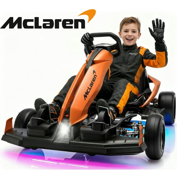 McLaren 48V Electric Go Kart for Adults & Teens, 750W Powered Motor Ride On Toy, LED Light, Hydraulic Disc Brake, 4 Wheel Spring Suspension, 3 Levels Adjustable Chassis, Foldable Design, Orange