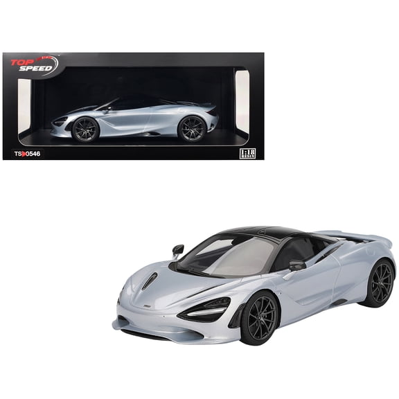 McLaren 750S Ice Silver Metallic with Black Top 1/18 Model Car by Top Speed