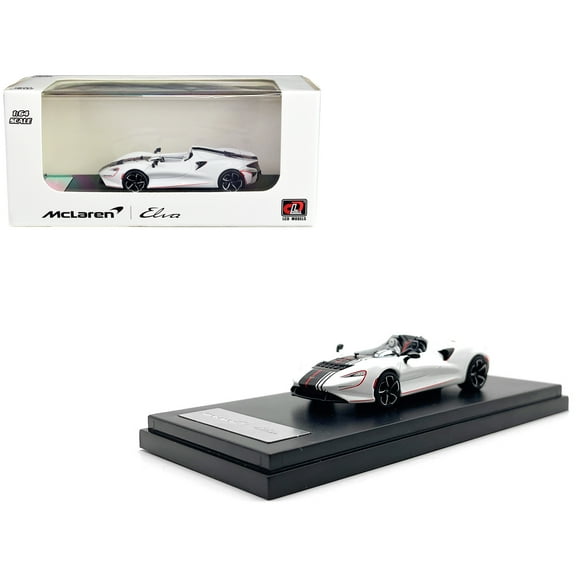 McLaren Elva Convertible White with Carbon and Red Stripes 1/64 Diecast Model Car by LCD Models