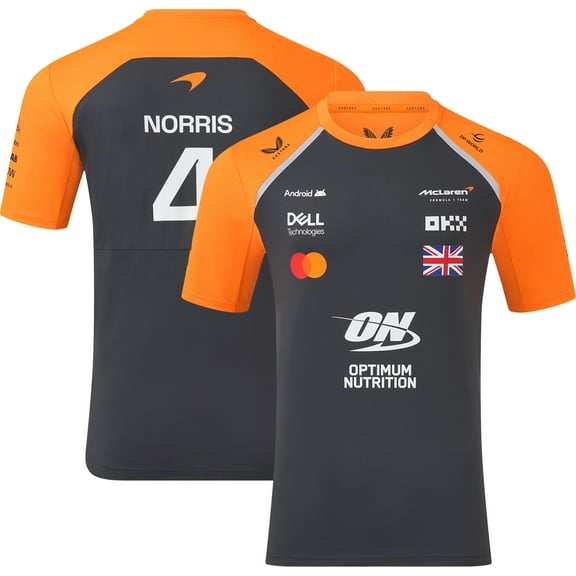 Men's McLaren Lando Norris Anthracite/Orange McLaren F1 Team 2025 Replica Set Up T-Shirt