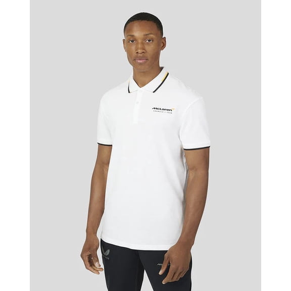 McLaren F1 Men's Core Essentials Small Logo Polo Shirt -Papaya/Vega Blue/Phantom/White/Black