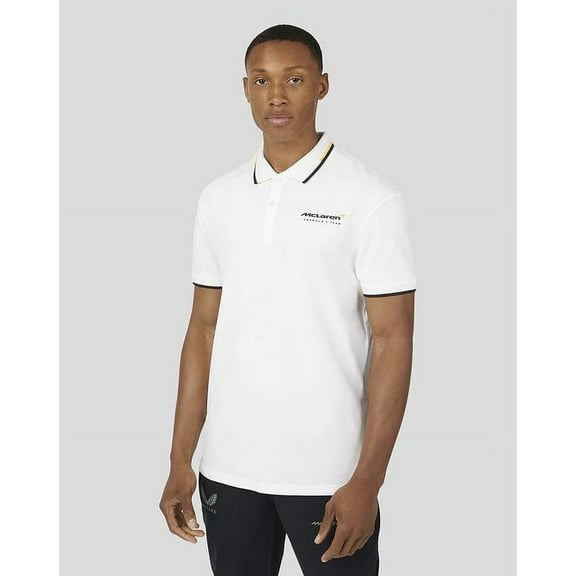 McLaren F1 Men's Core Essentials Small Logo Polo Shirt -Papaya/Vega Blue/Phantom/White/Black