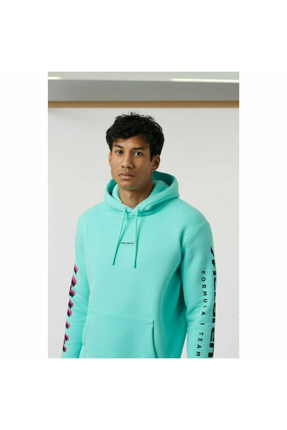 McLaren F1 Men's Miami Neon Logo Hoodie -Black/Vice Blue/Aqua Sky
