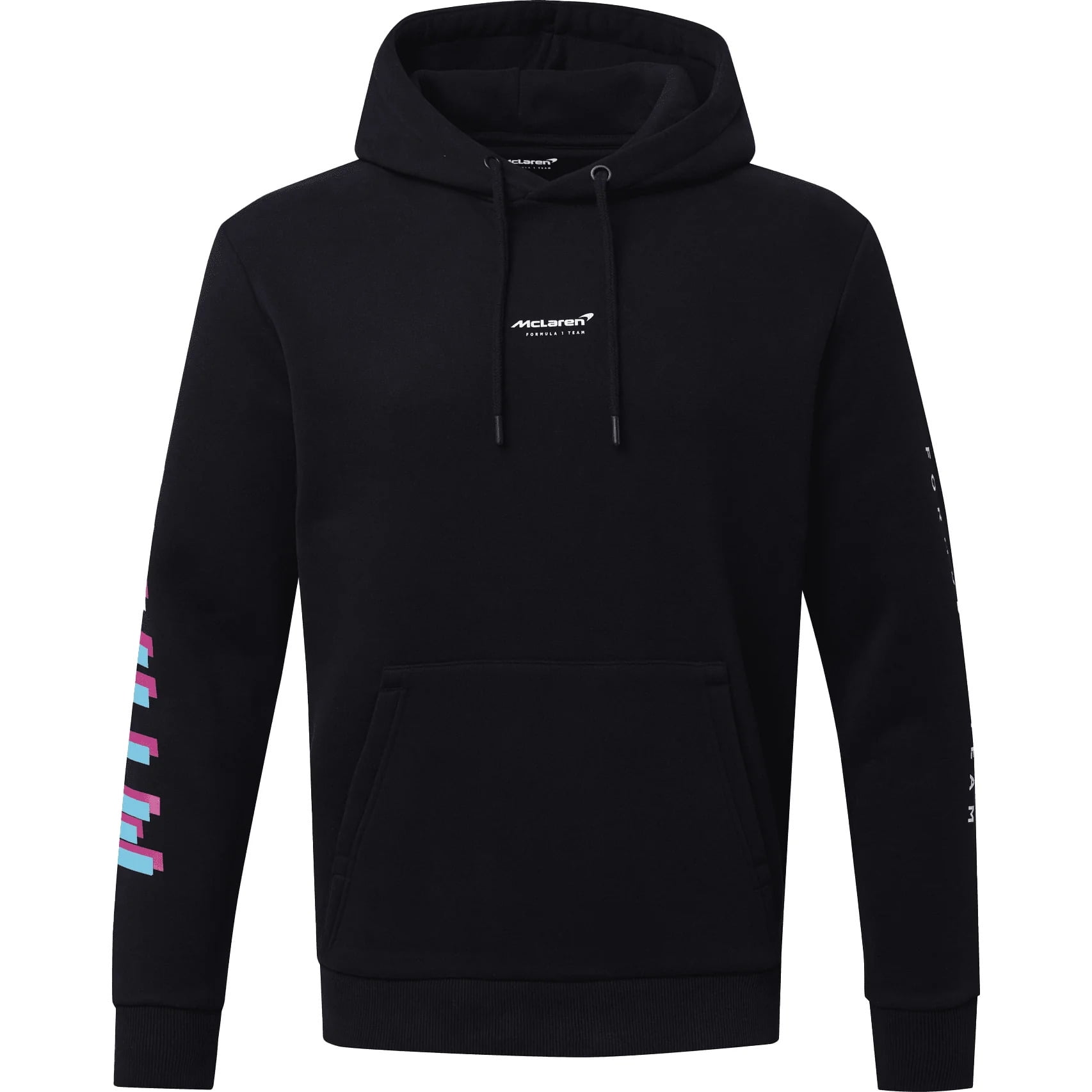 McLaren F1 Men s Miami Neon Logo Hoodie Black Vice Blue Aqua Sky