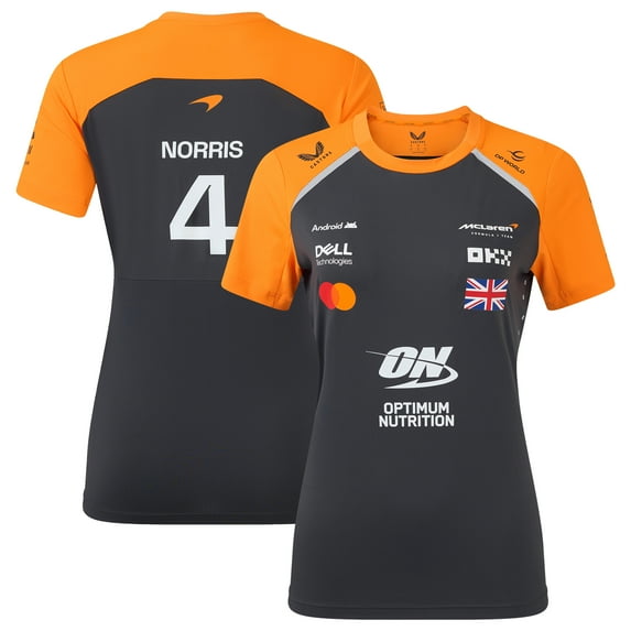 Women's McLaren Lando Norris Anthracite/Orange McLaren F1 Team 2025 Replica Driver Set Up T-Shirt