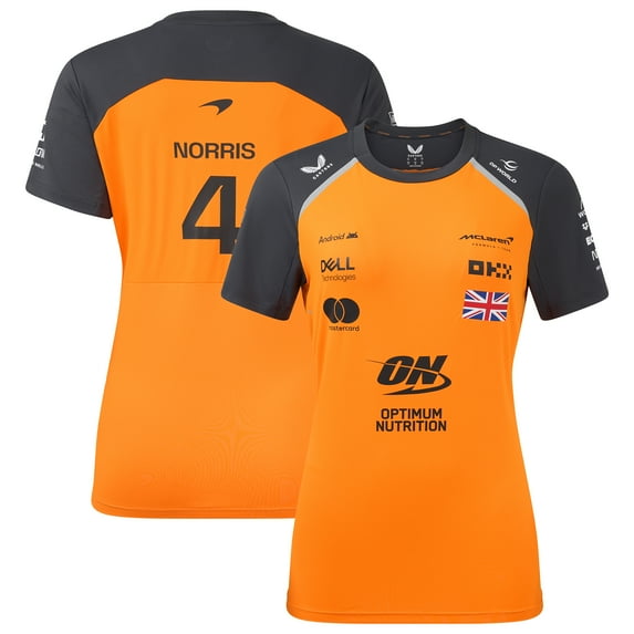 Women's McLaren Lando Norris Orange/Anthracite McLaren F1 Team 2025 Replica Driver Set Up T-Shirt