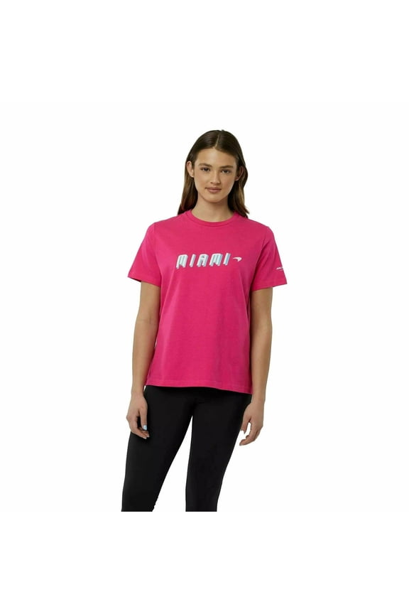 McLaren F1 Women's Miami Neon Graphic T-Shirt-White/Vice Blue/Beetroot Purple/Crystal Rose
