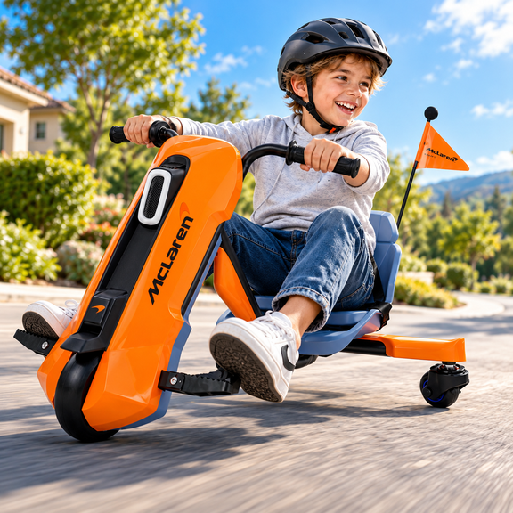 McLaren Licensed 24V Ride on Car Toys,Drift Kart for Kids, 6.5 MPH Max,360 Spin Electric Go Kart for Age 3+, Orange