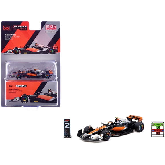 McLaren MCL60 #4 Lando Norris 2nd Place F1 "British GP" (2023) with Pitboards "Global64" 1/64 Diecast Model Car by Tarmac Works