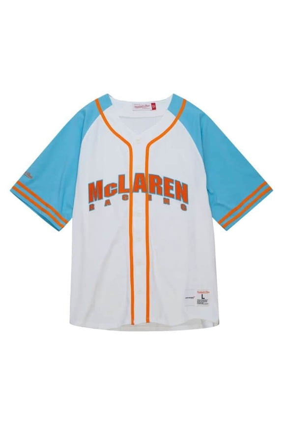 McLaren Racing F1 Special Edition Miami GP Mitchell & Ness Baseball Jersey - Blue/Pink