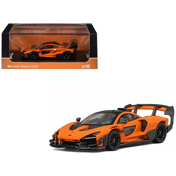McLaren Senna GTR Orange Metallic with Carbon Hood and Black Top 1/64 Diecast Model Car by CM Model
