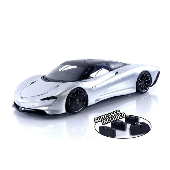 McLaren Speedtail Supernova Silver Metallic with Black Top and Suitcase Accessories 1/18 Model Car by Autoart