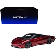 McLaren Speedtail Volcano Red Metallic with Black Top and Suitcase Accessories 1 18 Model Car by Autoart