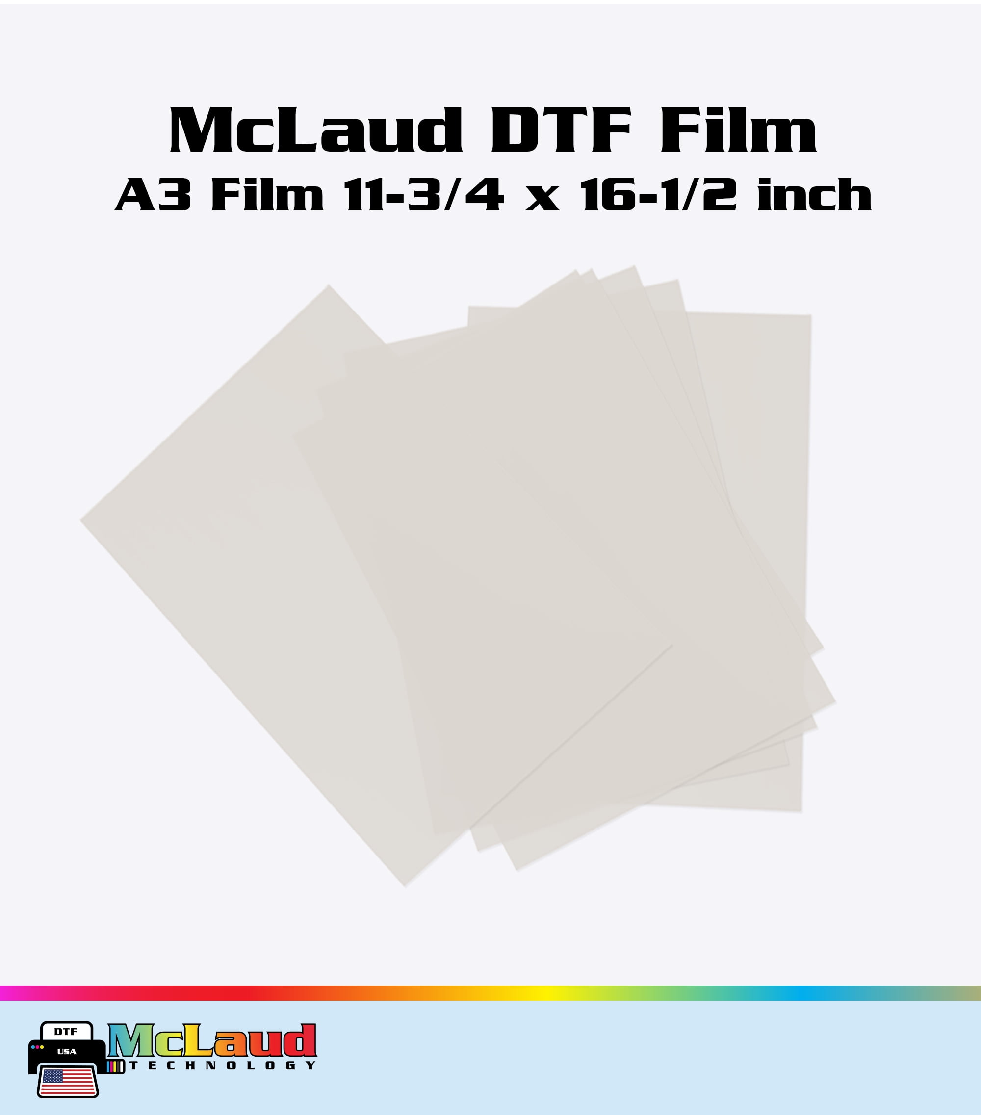 McLaud DTF Transfer Film A3 (11-3/4 x 16-1/2 inch) Cold Peel, Pack of 25
