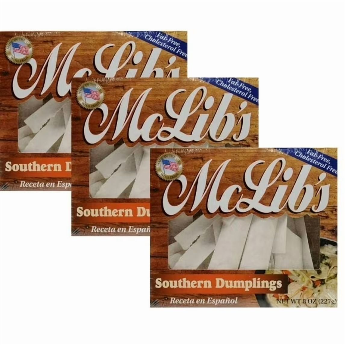 McLib's Southern Dumplings Flat Dough Strips 8-Ounce Box - Solid 3 Pack