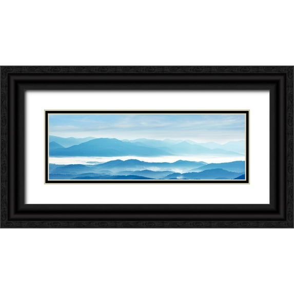 McLoughlin, James 32x13 Black Ornate Wood Framed with Double Matting Museum Art Print Titled - Misty Mountains IX