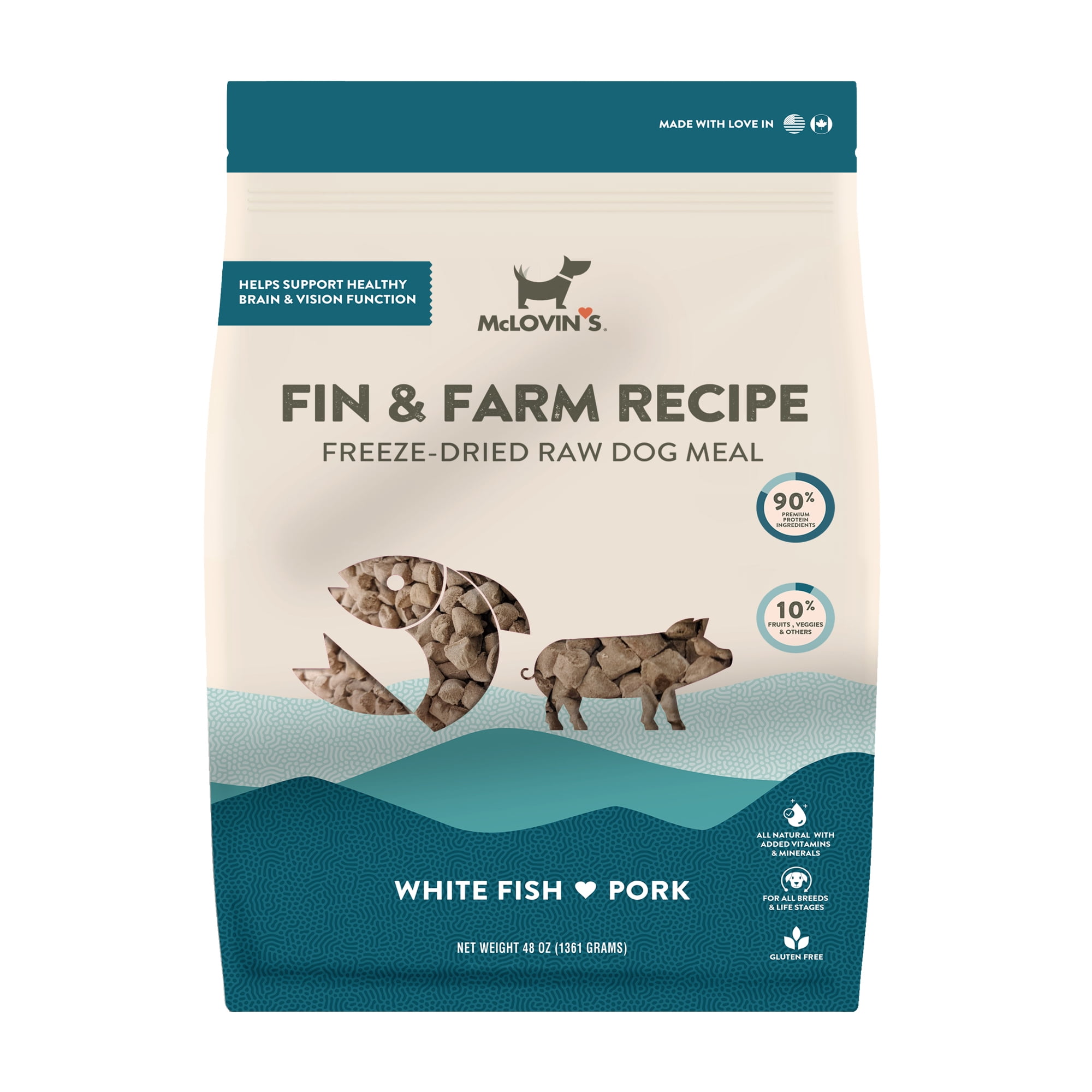 McLovin's Freeze Dried Dog Food, Fin and Farm Recipe (48 oz) Premium