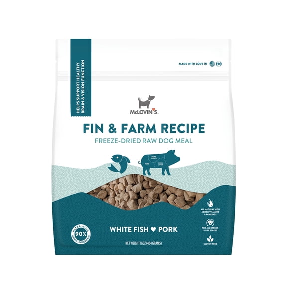 McLovin's Pet Fin and Farm Whitefish & Pork Freeze Dried Complete Dog Meal, 16 oz.