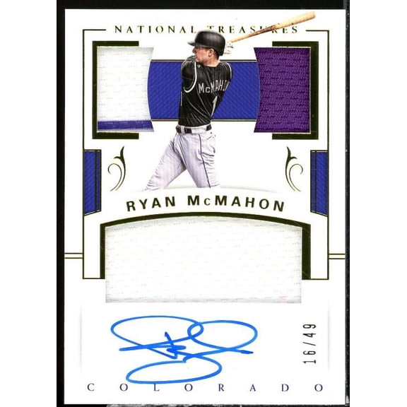 McMahon 2018l Treasures Player's Collection Triple Material Signatures Gold #15